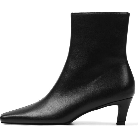 Women Black Pu Square Toe Kitten Faux Suede Short Low Heel Dressy Ankle Booties